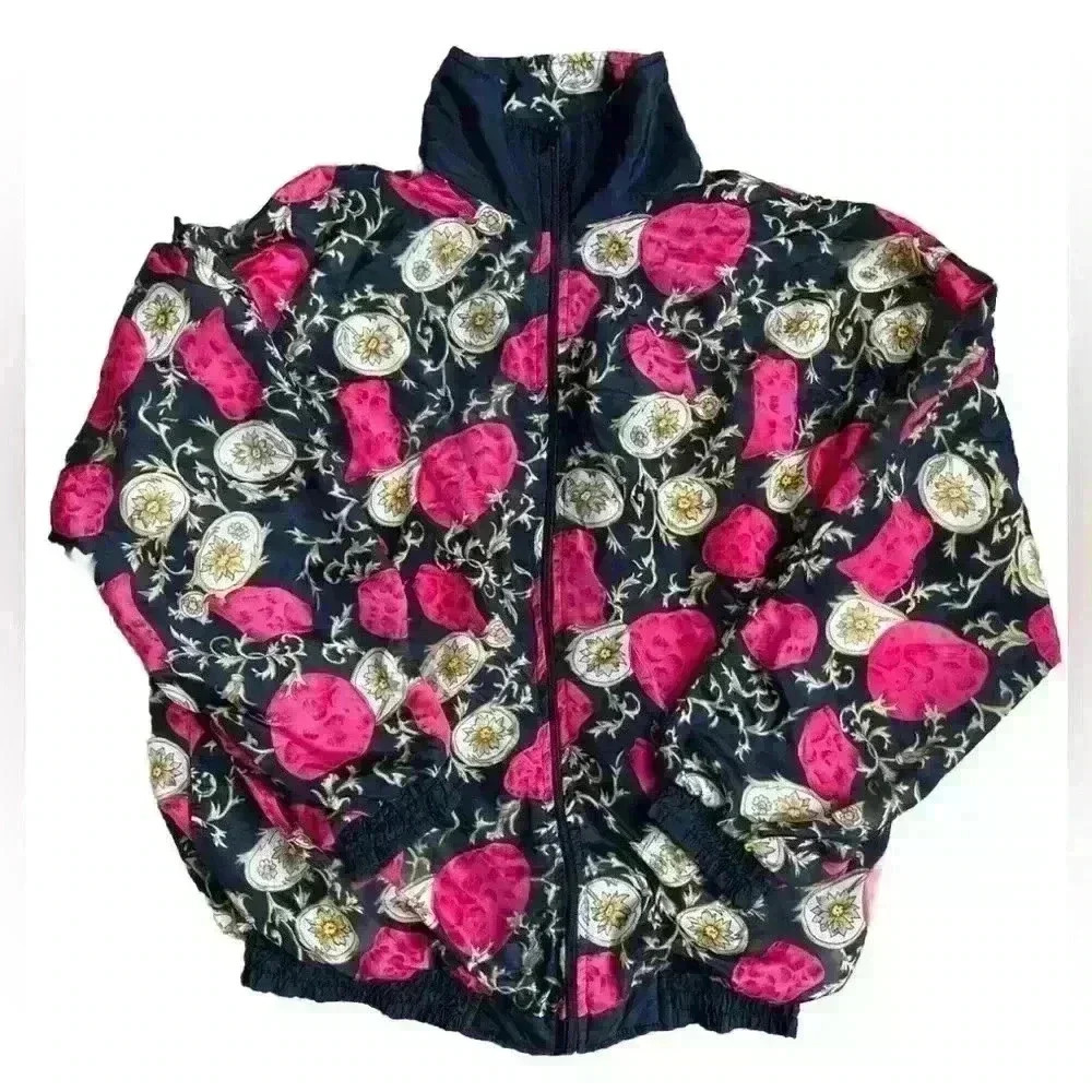 Vintage 80s 90s Mira Max Floral Women’s Windbreaker Jacket Full Zip Size M/L - Picture 2 of 11